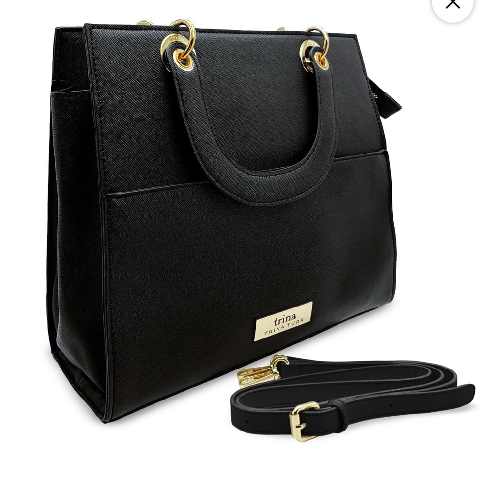 Trina Turk Black Satchel with Gold Details